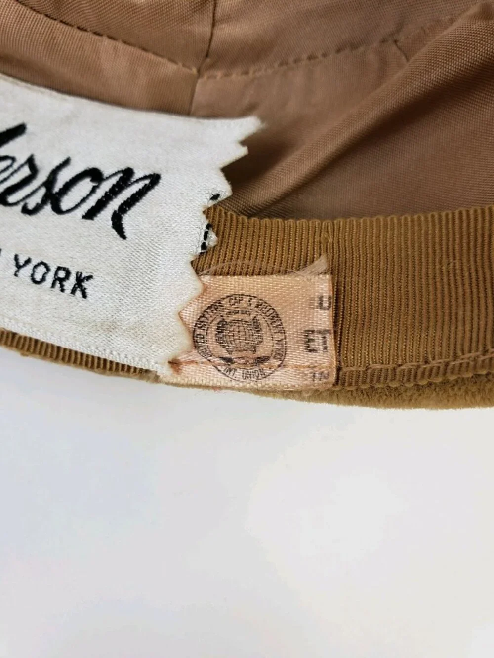 1960s Taupe Velvet Don Anderson Pillbox Hat w/ Floral Decor on Top & Netting